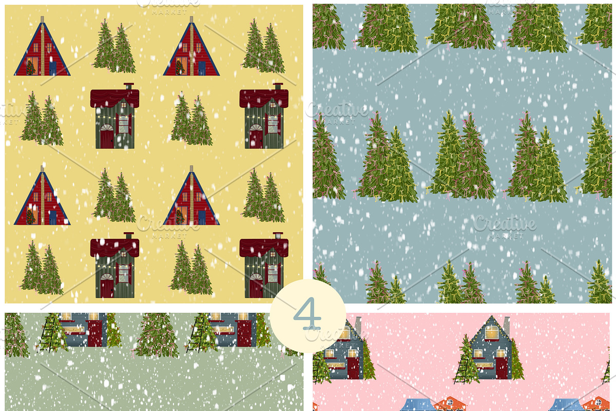 Hand drawn Christmas Houses Patterns, a Decorative Illustration by Oleksandra Illustrates (Photo 2 of 9)