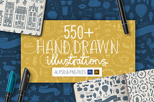 550 Hand Drawn Illustrations