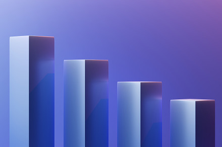 Descending bar graph on blue background