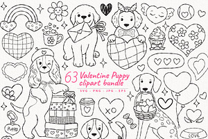 Valentine Puppy Outline Clipart, an Animal Illustration by TitaLivingArt