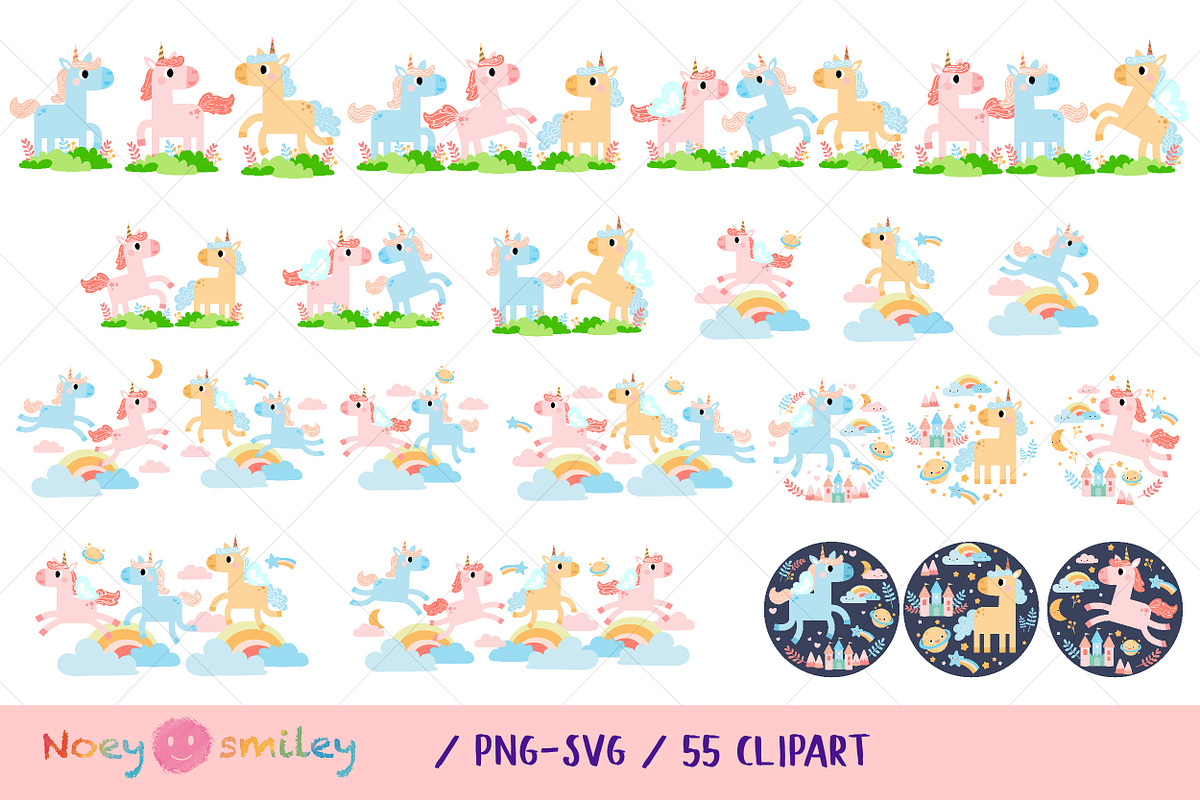 Cute unicorns PNG SVG clipart, an Animal Illustration by Noey smiley (Photo 3 of 9)
