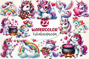 Cute Valentine's Day Unicorn Clipart, an Illustration by Dream Creation