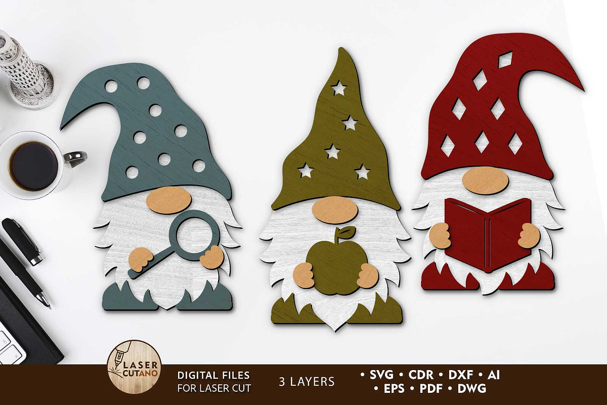 SET of School Gnomes, Decor Files, a Design Template by LaserCutano (Photo 1 of 7)
