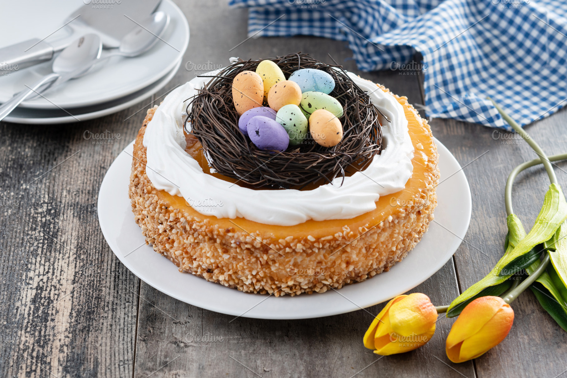Homemade Easter egg cake on wooden table, a Food & Drink Photo by etorres69