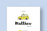 Playful Taxi Birth Announcement Card, a Card Template by Filip Studio (Thumbnail 3 of 3)