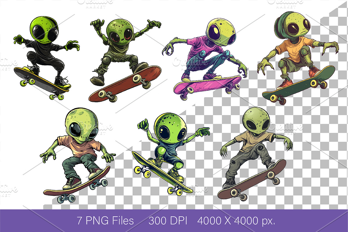 Alien on skateboarding. TShirt, an Animal Illustration by KENO Mascots (Photo 2 of 10)