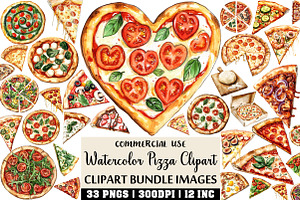 Watercolor Pizza Clipart, an Illustration by Craft Nest