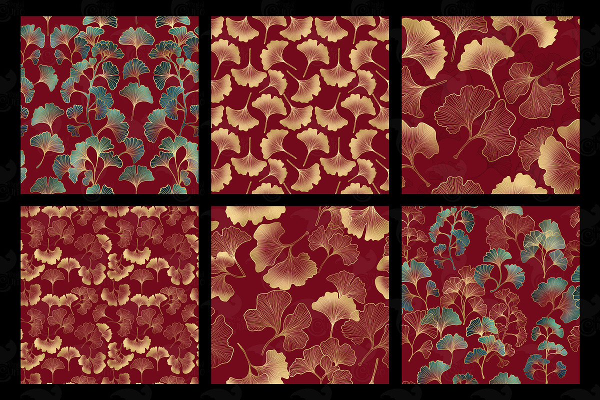 Red and Gold Ginkgo Digital Paper, a Texture Graphic by Digital Curio (Photo 3 of 5)