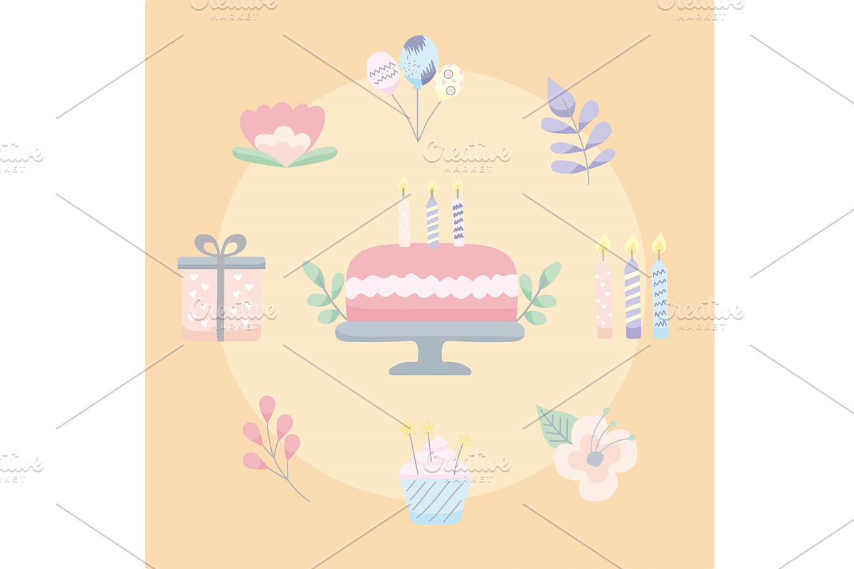 Birthday invitation nine icons, an Illustration by studiogstock