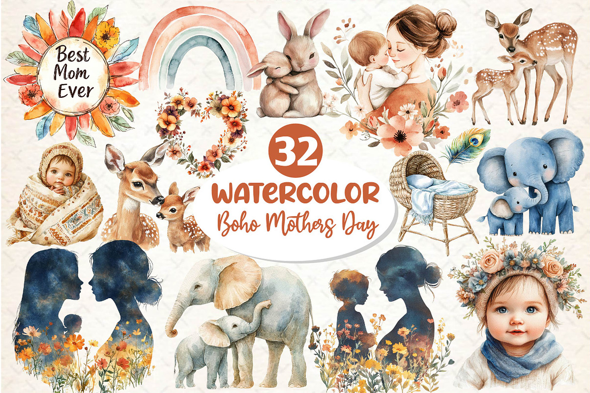 Boho Mothers Day Clipart, an Illustration by Dream Creation (Photo 1 of 6)