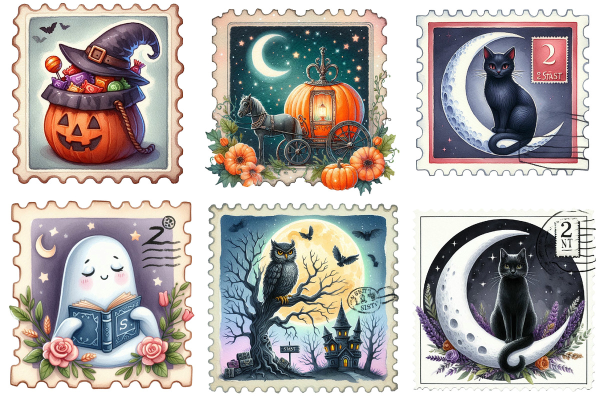 Halloween Faux Postage Stamps, an Illustration by Designking (Photo 3 of 4)