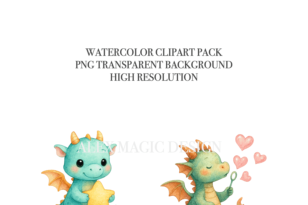 Cute Baby Dragon Clipart Set, a Decorative Illustration by Pati Charm Studio (Photo 4 of 8)