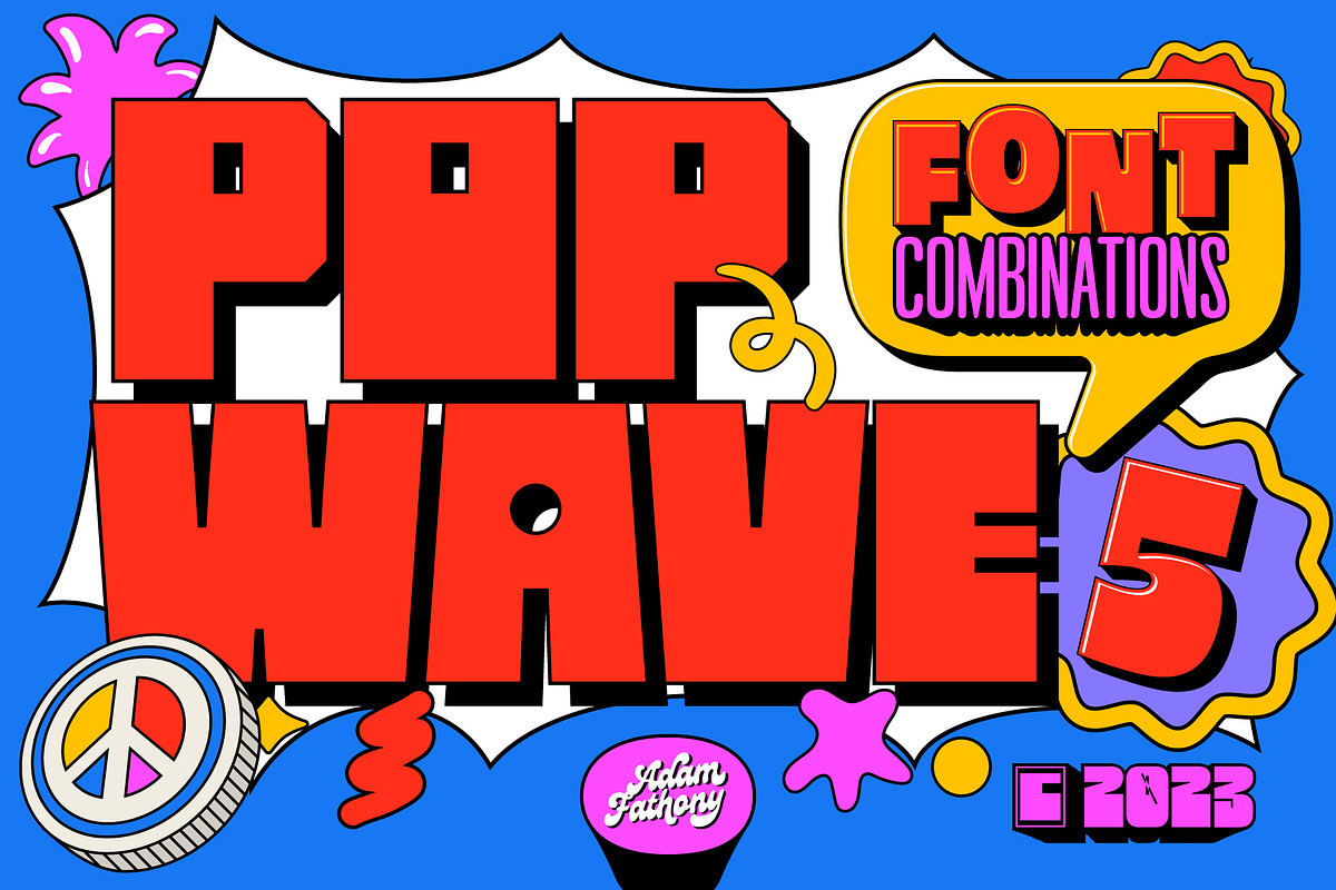 Popwave Font Pack, a Sans Serif Font by Adam Fathony (Photo 1 of 18)