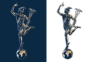 Mercury or Hermes and Earth globe, a Person Illustration by Ledokolua