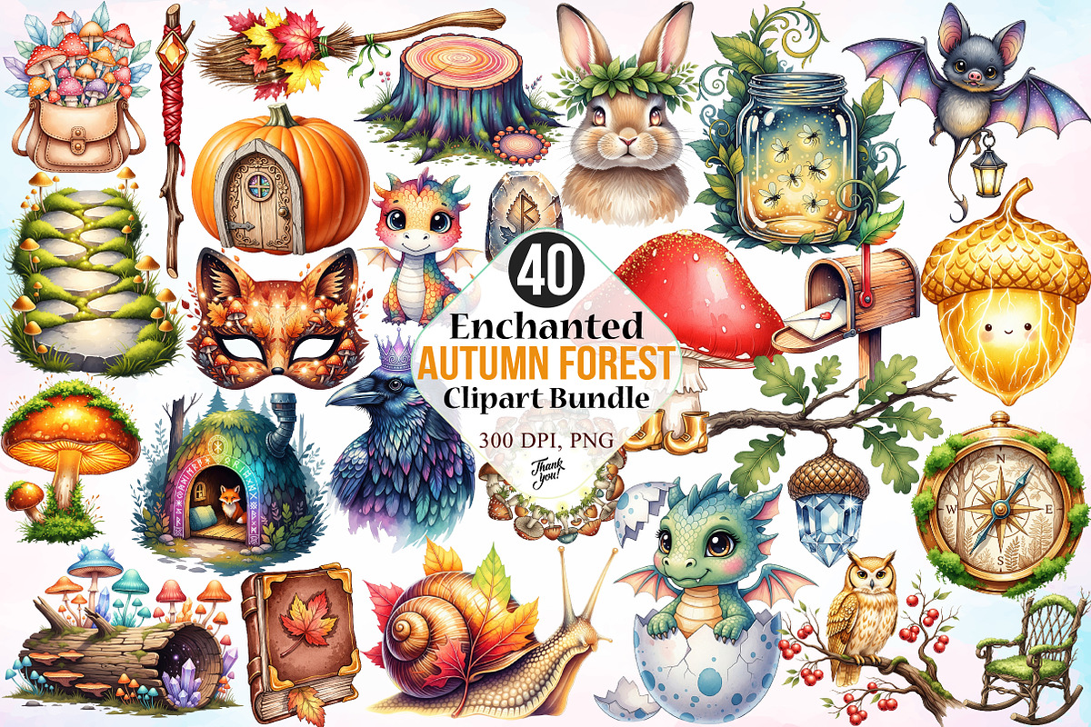Enchanted Autumn Forest Clipart, a Seasonal Illustration by Canvas Craft (Photo 1 of 7)
