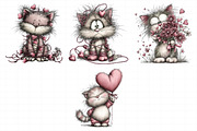 Quirky Valentines Cats Clipart, an Illustration by Daily.Designs (Thumbnail 3 of 8)
