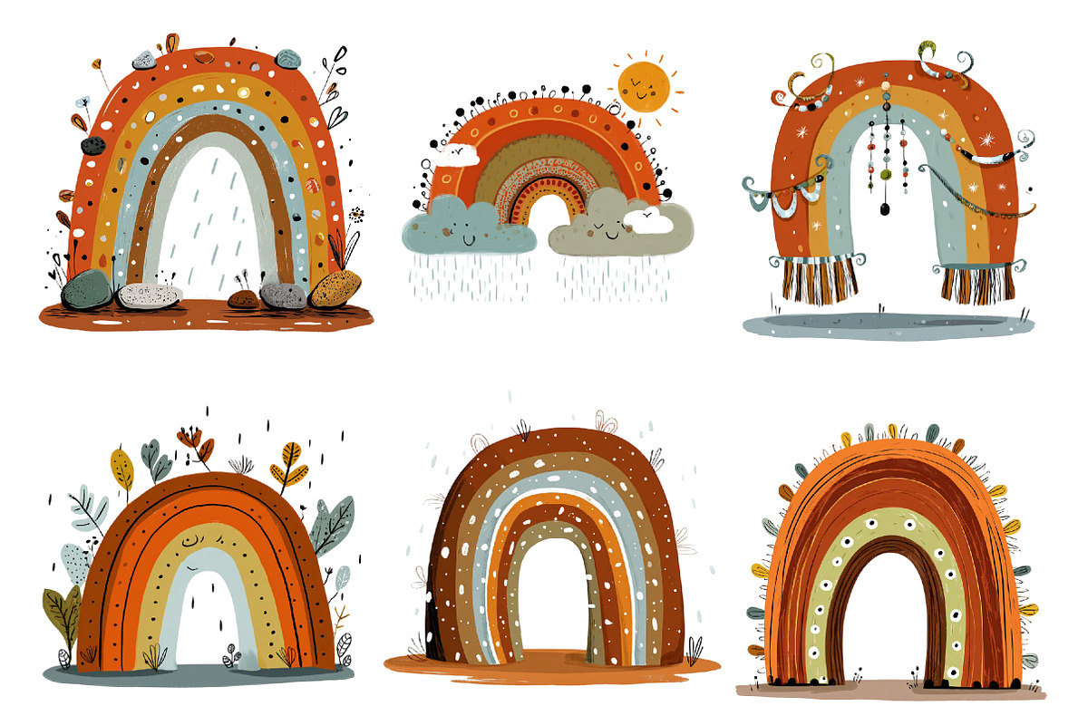 Cute Boho Retro Rainbow Clipart, a Seasonal Illustration by Designworld (Photo 5 of 9)