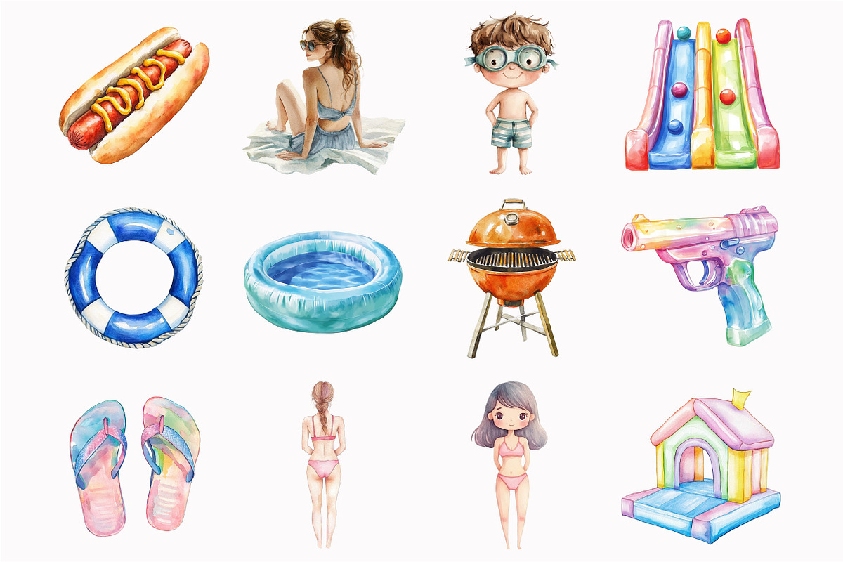 Watercolor Cute Pool Party Clipart, an Illustration by Design Market (Photo 5 of 5)