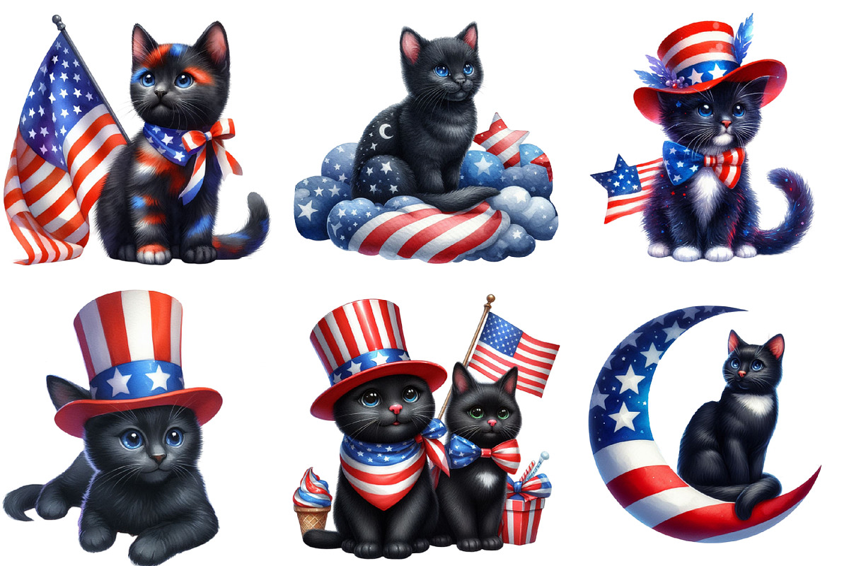 4th of July Patriotic Black Cat Clip, an Illustration by Sublimation Artist (Photo 2 of 6)