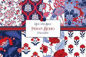 Red Blue Boho Folk Patterns