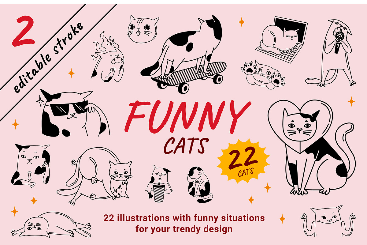 22 Funny cats vector illustration 2, an Animal Illustration by Yanakicc (Photo 1 of 10)