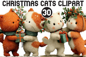 Christmas Cats Clipart, an Illustration by Black Bird Studio