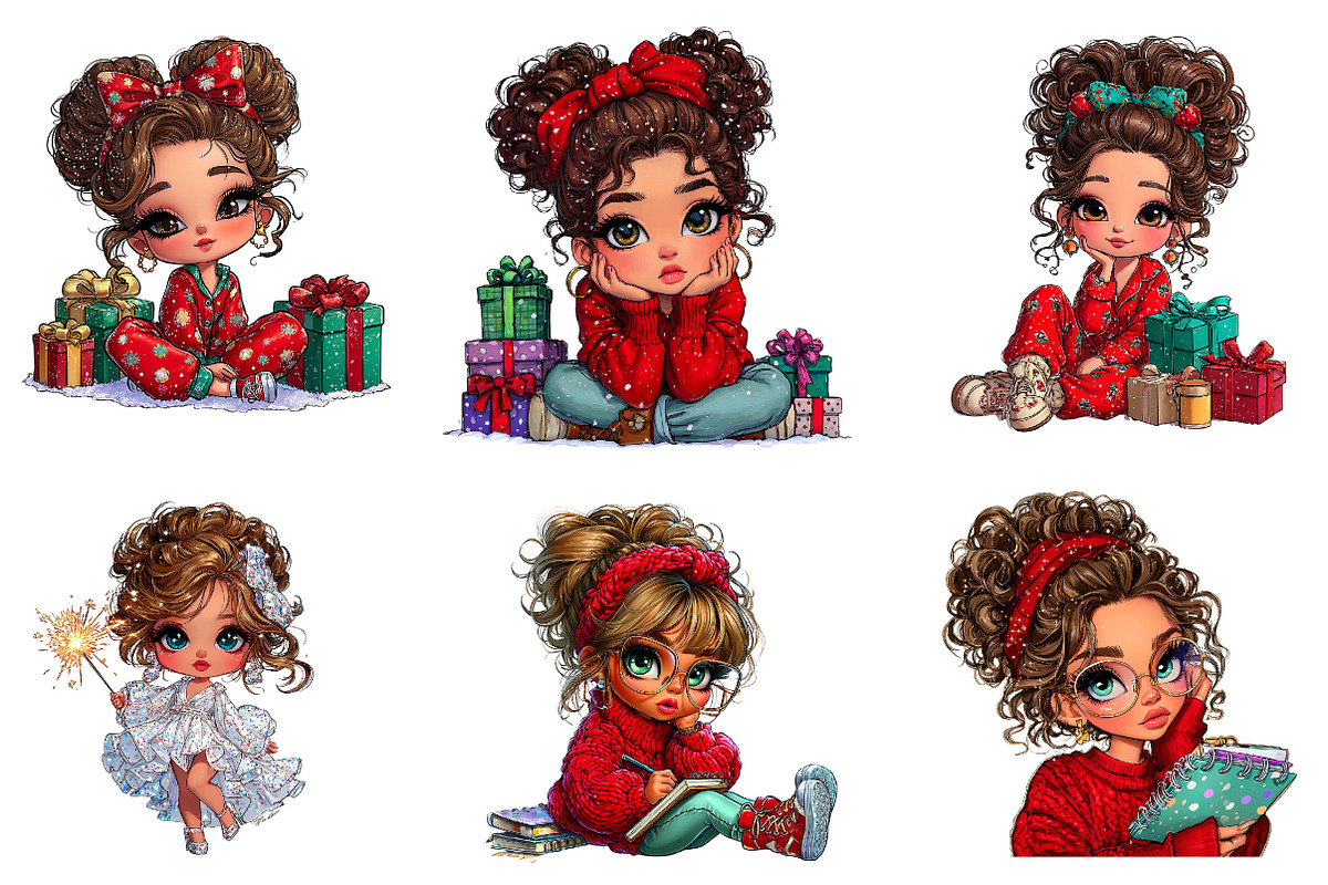 New Year Cute Girl Clipart, an Illustration by CreationArt (Photo 4 of 7)