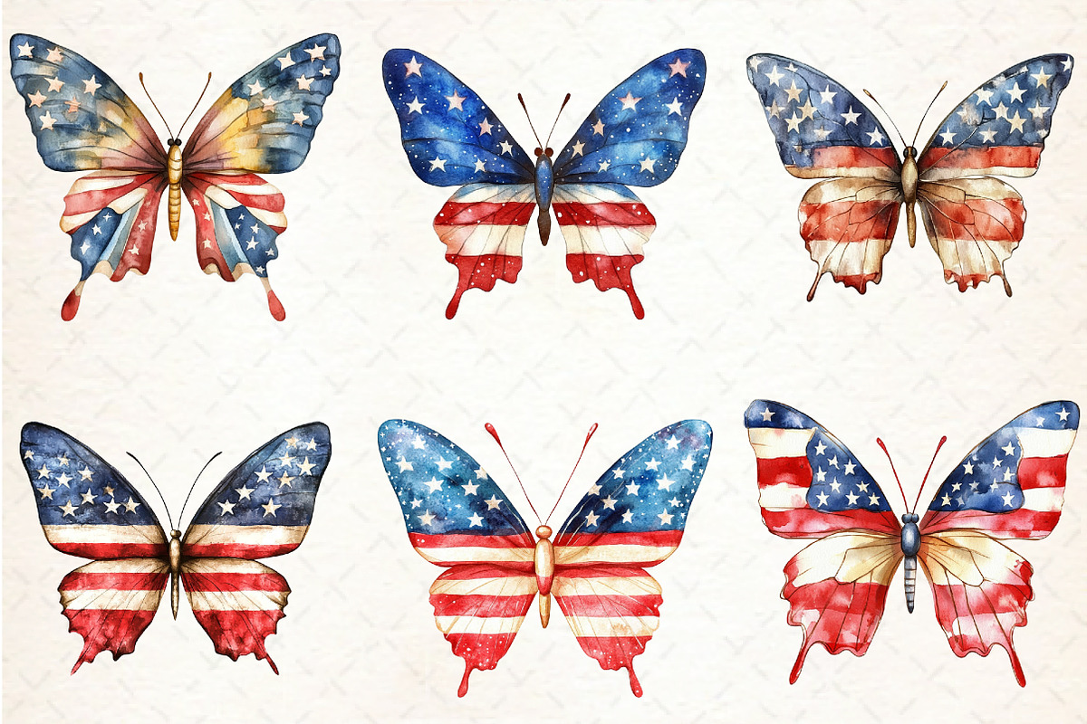 USA Flag Butterfly 4th of July Clipa, an Illustration by Libby Wishes (Photo 3 of 7)
