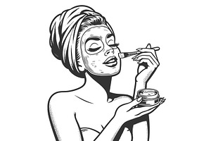 Beauty Woman Applying Face Mask, a Person Illustration by AlexArt