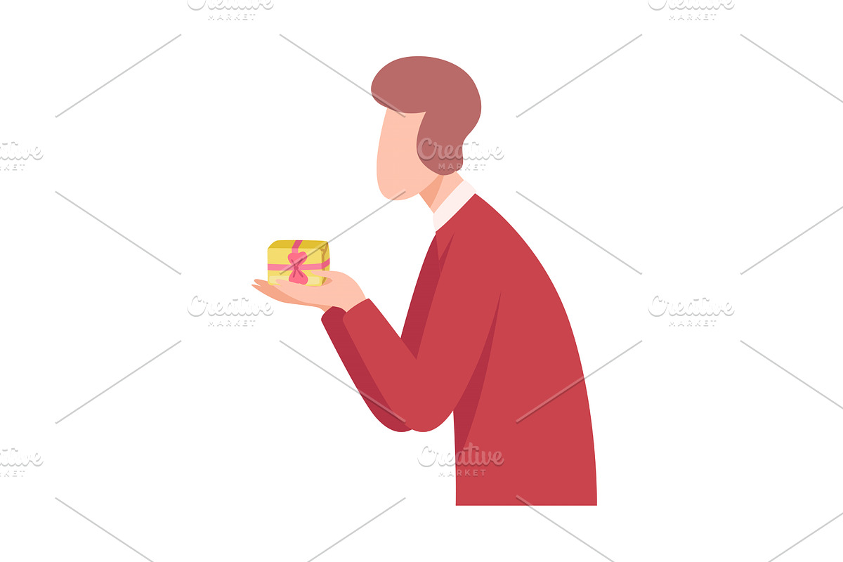 Young Man Holding Gift Box, Side, a Person Illustration by TopVectors