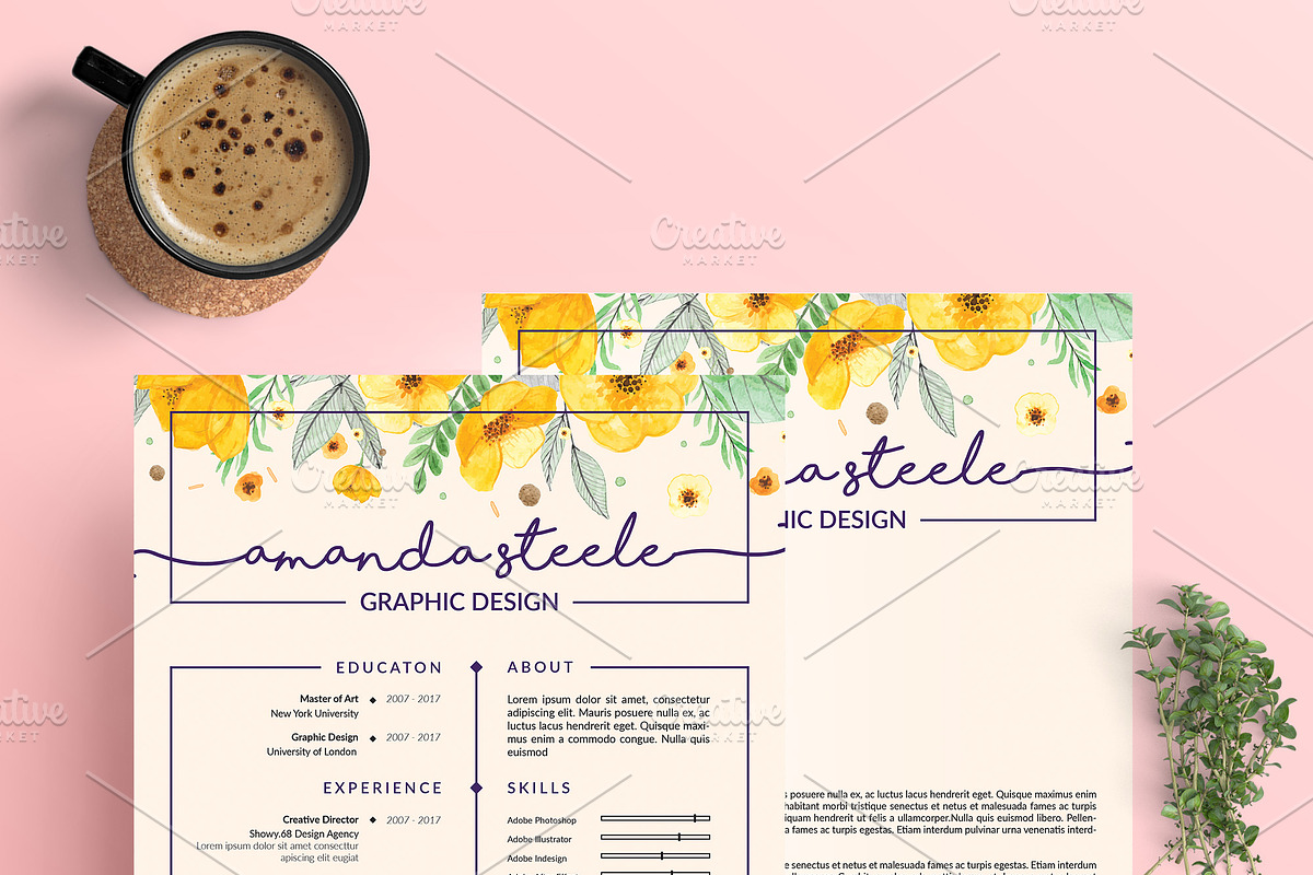 Floral CV / Resume Template /N, a Resume Template by Showy68 Template (Photo 5 of 5)