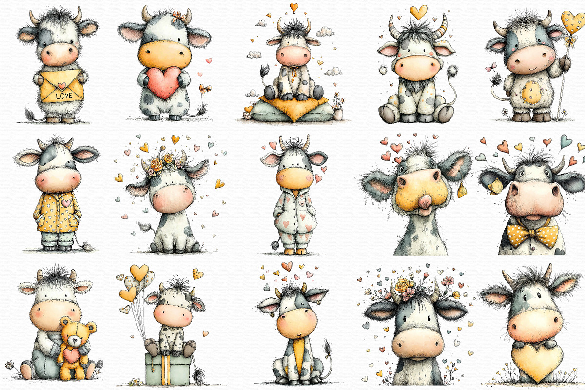 Whimsical Valentine Cow Clipart, an Illustration by Libby Wishes (Photo 2 of 6)