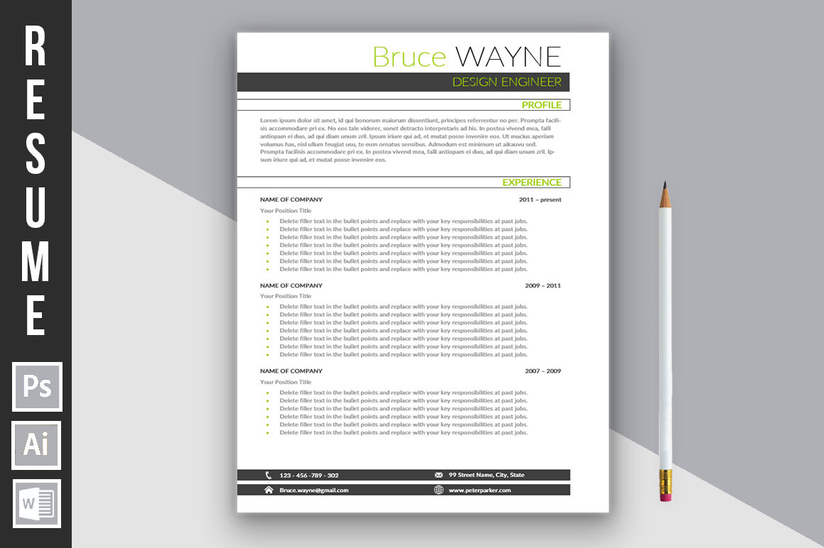 Resume Template bruce Wayne by Buenofloresdesign  Creative Market