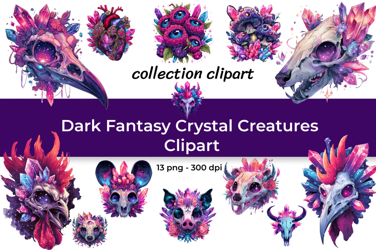 Dark Fantasy Crystal Creatures Set, an Animal Illustration by InkyQueenArt (Photo 1 of 6)