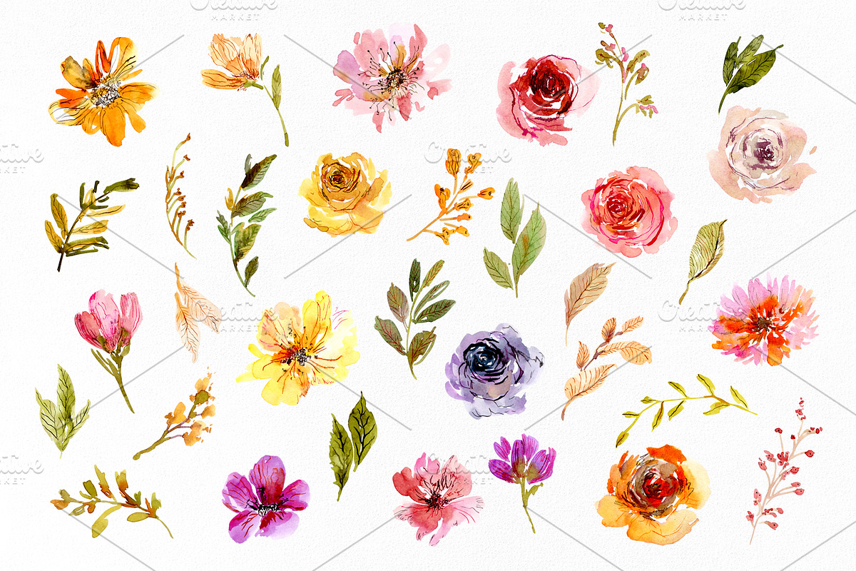 Watercolor Juicy Bright Flowers, a Decorative Illustration by GraphicsDish (Photo 2 of 3)