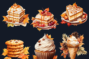 Watercolor Fall Dessert Clipart