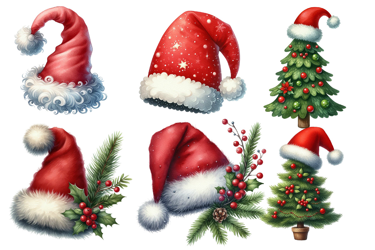 Watercolor Santa Hat Clipart, an Illustration by Designworld (Photo 2 of 6)