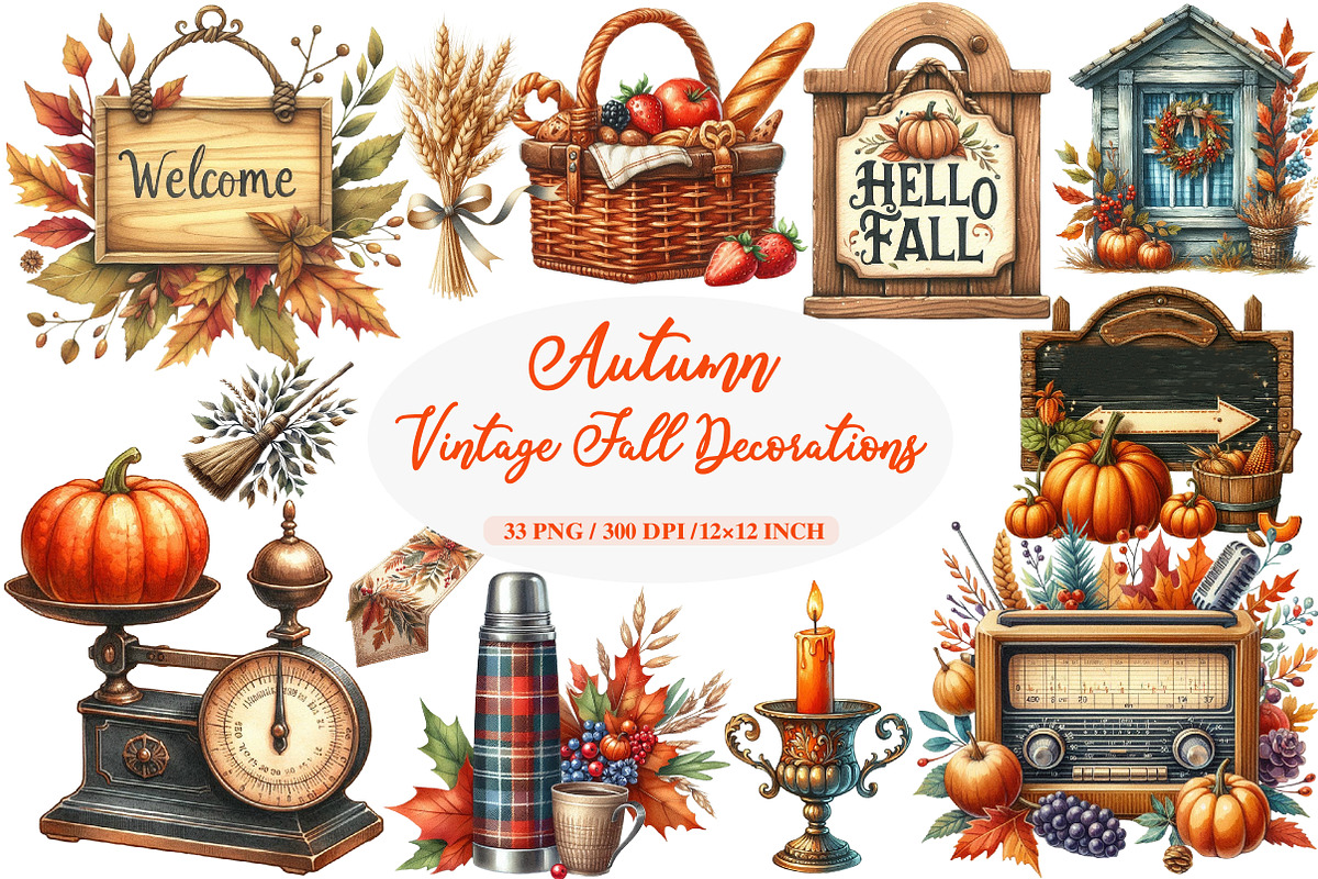 Vintage Fall Decorations Clipart, an Illustration by Daily.Designs (Photo 1 of 5)