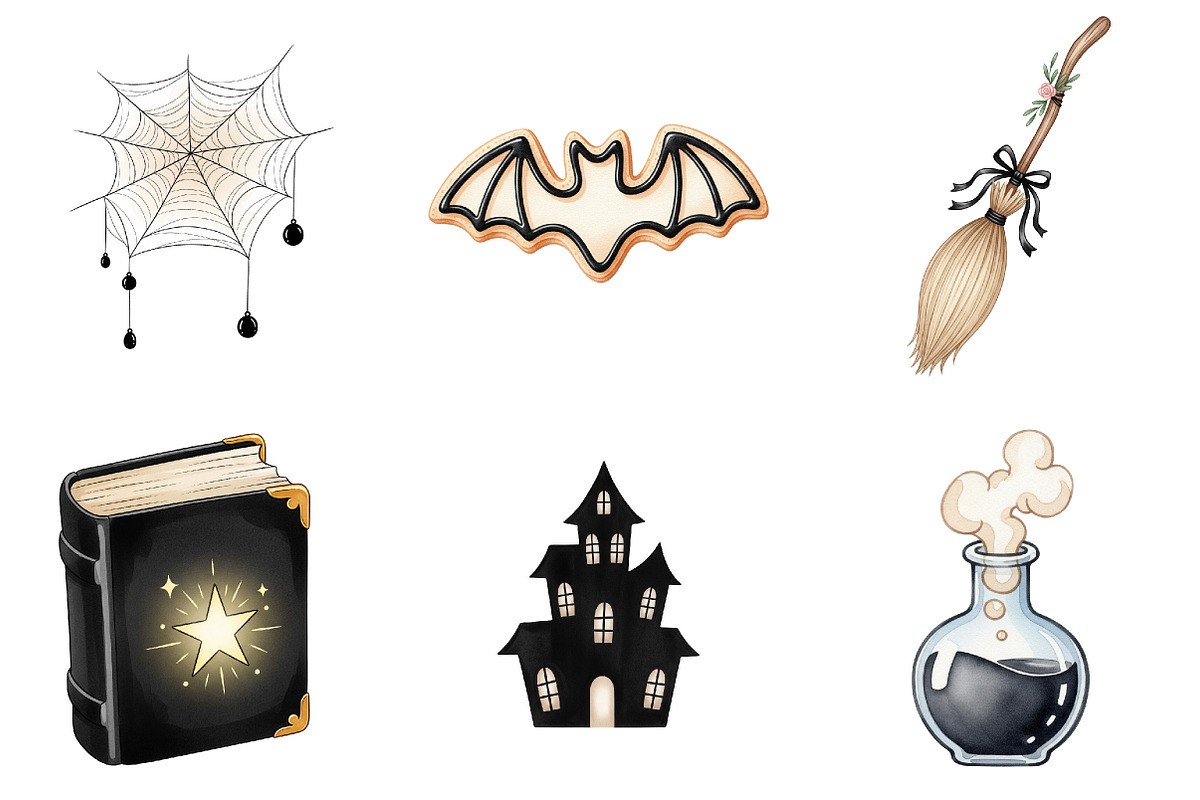 Beige & Black Halloween Clipart, an Illustration by Watercolor design (Photo 2 of 4)
