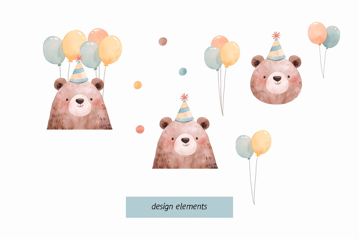 Watercolor Birthday Bear, a Decorative Illustration by MilaCreator (Photo 4 of 6)