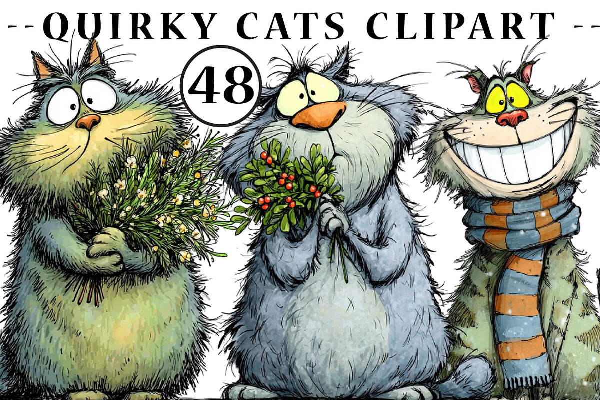 Quirky Cats Clipart, an Illustration by CreationArt (Photo 1 of 5)
