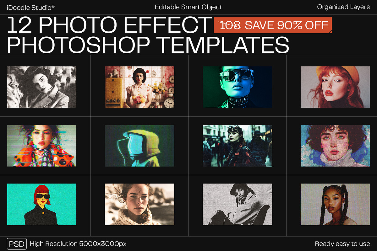 12 Photo Effect Templates, a Layer Style Add-On by iDoodle Studio ...