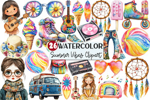 1960s Summer Vibes Clipart, an Illustration by Rose Art