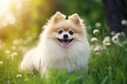 Pomeranian spitz on green grass in the park, an Animal Photo by AlyaAnd