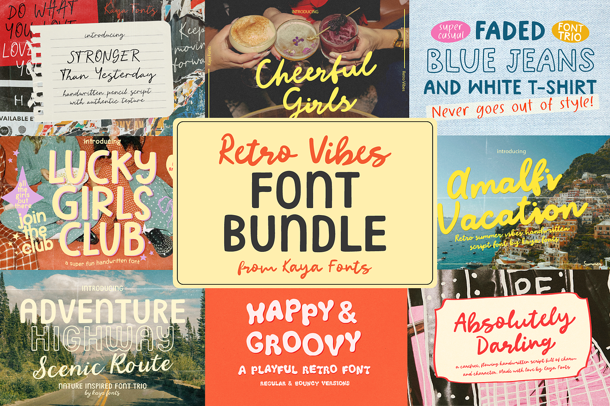 Retro Vibes Font Bundle Handwritten, a Script Font by Kaya Fonts (Photo 1 of 22)