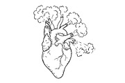 Human Heart Pumping Smoke Drawing, an Illustration by patrimonio (Thumbnail 1 of 3)