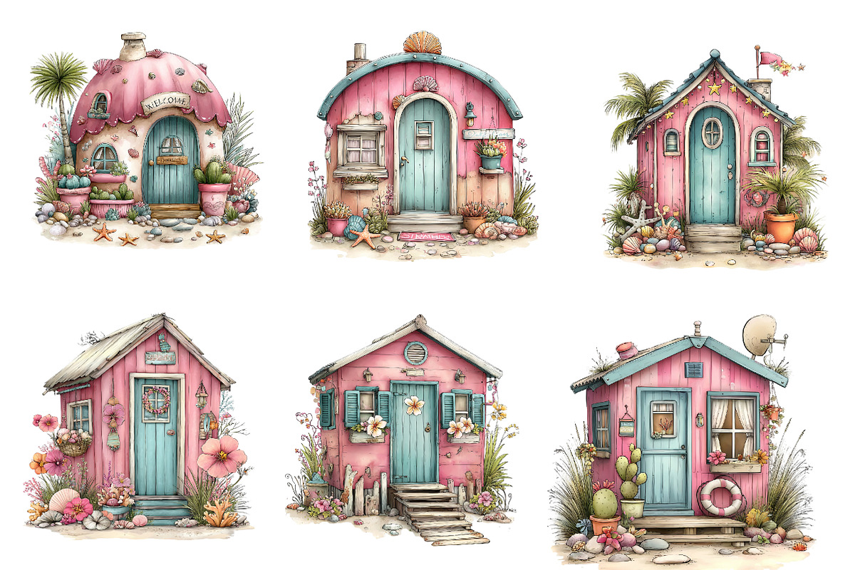 Whimsical Summer Beach Hut Clipart, an Illustration by CreationArt (Photo 5 of 7)