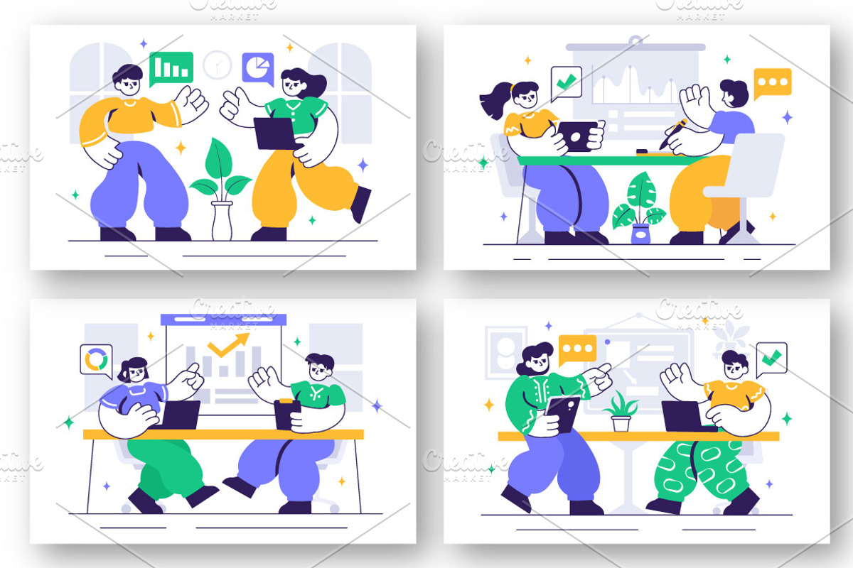 10 Coworking Business Illustration, a Person Illustration by denayunebgt (Photo 2 of 4)