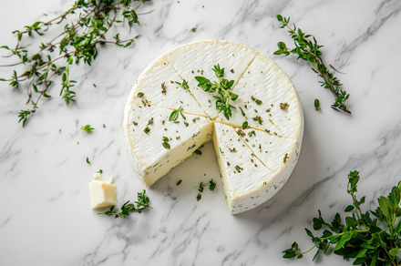 Wheel of white cheese with herbs dis, a Photo by Iftikhar Alam
