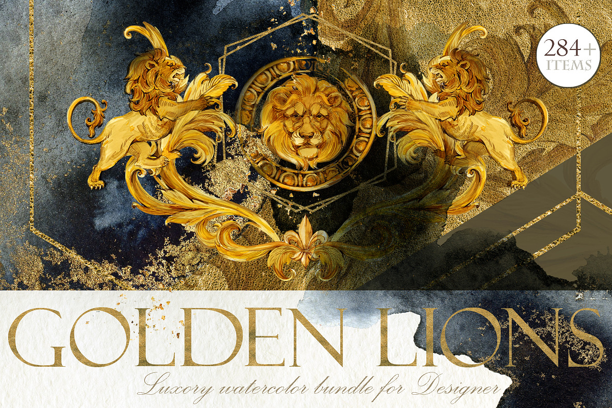 Golden Lions: Luxury Watercolor Kit, a Decorative Illustration by FineArt (Photo 1 of 14)
